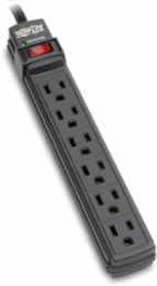 6-Outlet Surge Protector, 6 ft Cord, 360 Joules, Diagnostic LED, Black Housing