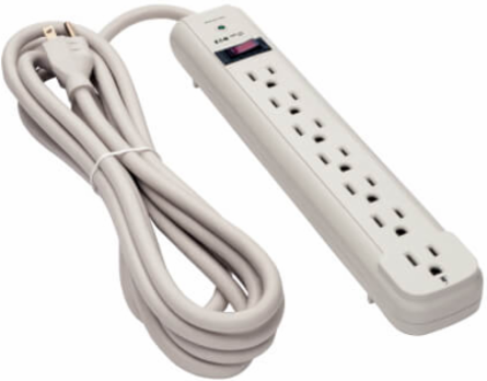 7-Outlet Surge Protector, 12 ft Cord, 1080 Joules, Light Gray Housing