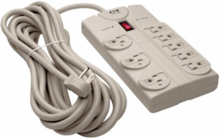 8-Outlet Surge Protector, 25 ft Cord, 1440 Joules, Right-Angle Plug, Light Gray