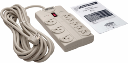 8-Outlet Surge Protector, 25 ft Cord, 1440 Joules, Right-Angle Plug, Light Gray