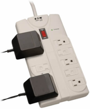 8-Outlet Surge Protector, 25 ft Cord, 1440 Joules, Right-Angle Plug, Light Gray