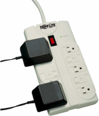 8-Outlet Surge Protector, 25 ft Cord, 1440 Joules, Right-Angle Plug, Light Gray