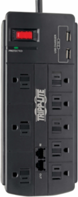 8-Outlet Surge Protector, 1200 Joules, 2 USB Ports, 8 ft Cord