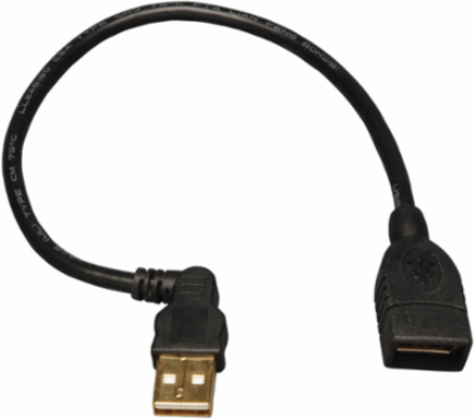 USB 2.0 Extension Cable, 10 Inch, Right-Angle Male to Female, Black