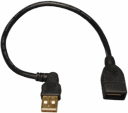 USB 2.0 Extension Cable, 10 Inch, Right-Angle Male to Female, Black