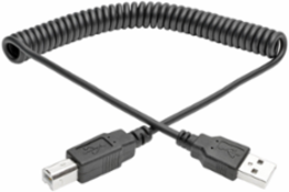 USB 2.0 A/B Coiled Cable 10 ft, Black, Supports 480 Mbps Data Transfer