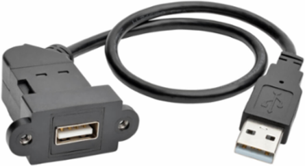 USB 2.0 Panel Mount Extension Cable 1 ft, Angled Connector, 480 Mbps