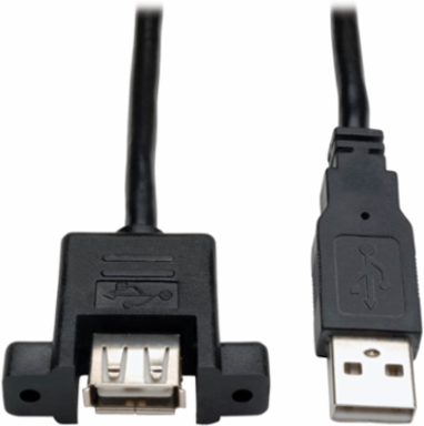 USB 2.0 Panel Mount Extension Cable 6 Inch, USB A Male/Female