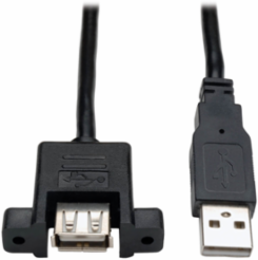 USB 2.0 Panel Mount Extension Cable 6 Inch, USB A Male/Female