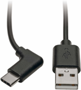 USB-A to USB-C Cable, Right Angle, 3 ft, USB 2.0, 480 Mbps