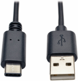 USB 2.0 A to USB-C Cable, 6 Inch, Male to Male, Gold Plated Contacts