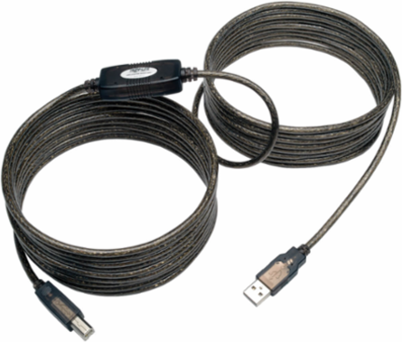 USB 2.0 A/B Active Repeater Cable, 25 ft., Black, 3-Year Warranty