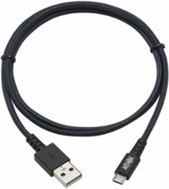 Heavy Duty USB-A to USB Micro-B Cable, 3 ft., UHMWPE, Aramid Fiber, Gray
