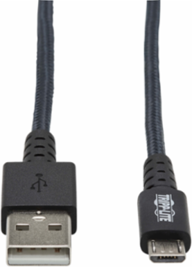 Heavy Duty USB-A to USB Micro-B Cable, 3 ft., UHMWPE, Aramid Fiber, Gray