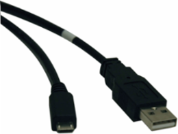 USB 2.0 A to Micro-B Cable, 6 ft, 480Mbps Data Transfer Rate, Black