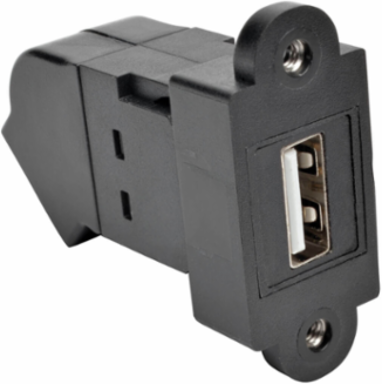 USB 2.0 All-in-One Keystone Panel Mount Angled Coupler, Black