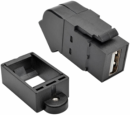 USB 2.0 All-in-One Keystone Panel Mount Angled Coupler, Black