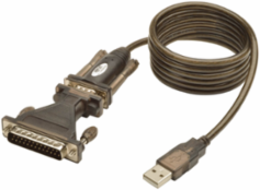 USB to Serial Adapter Cable, 5 ft, DB25 & DB9 Connectors, No Power Required