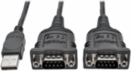 2-Port USB to DB9 Serial FTDI Adapter Cable, 6 ft., 225 Kbps, Male to Male