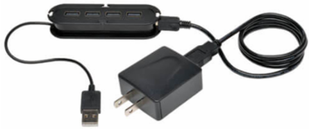 4-Port USB 2.0 Ultra-Mini Hub with Power Adapter, 0.5 ft Cable, 1.5A Charging