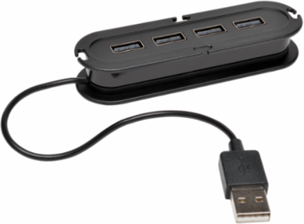 4-Port USB 2.0 Ultra-Mini Hub with Power Adapter, 0.5 ft Cable, 1.5A Charging