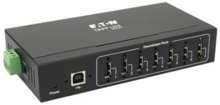 Industrial-Grade USB 2.0 Hub, 7-Port, 15 kV ESD Immunity, Metal Housing, Wall/DIN Mountable
