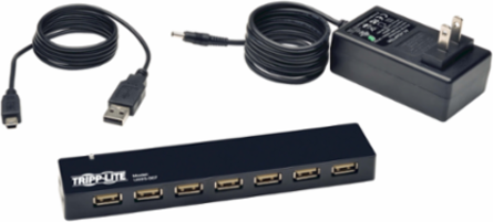 7-Port USB 2.0 Hub, USB Mini-B 5-Pin Input, 480 Mbps, 3-Year Warranty