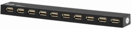 USB 2.0 Hub, 10-Port, with Power Supply and International Plug Adapters