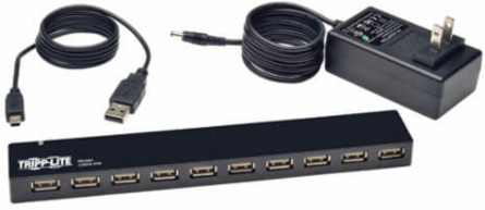 10-Port USB 2.0 Hub, 480Mbps Data Rate, 5V 4A Output