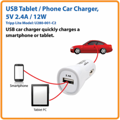 USB Car Charger, 5V 2.4A, 12W for Tablets and Phones