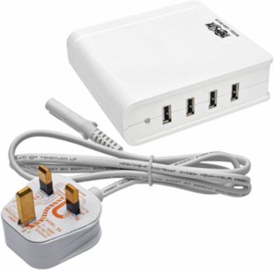 4-Port USB Charging Station, 5V 2.4A Outputs, UK Version