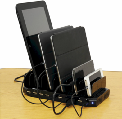10-Port USB Charging Station, 12V 8A Output, Adjustable Storage