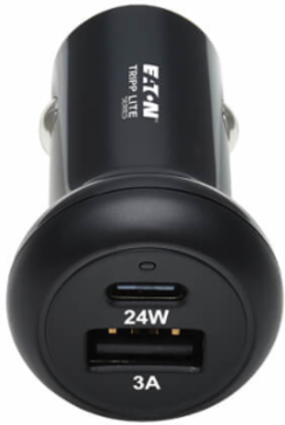 Car Charger, Dual-Port, USB-C (24W) PD 3.0, USB-A (24W) QC 3.0, Black