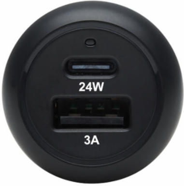 Car Charger, Dual-Port, USB-C (24W) PD 3.0, USB-A (24W) QC 3.0, Black