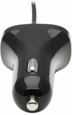 Car Charger, Dual-Port, 30W, Coiled 6 ft USB-C Cable, Black