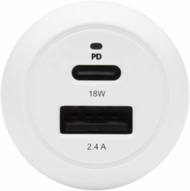 Car Charger, Dual-Port, 30W PD, USB-C (18W) & USB-A (12W), USB-C to Lightning Cable, White