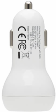 Car Charger, Dual-Port, 30W PD, USB-C (18W) & USB-A (12W), USB-C to Lightning Cable, White