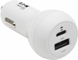 Car Charger, Dual-Port, 30W PD, USB-C (18W) & USB-A (12W), USB-C to Lightning Cable, White