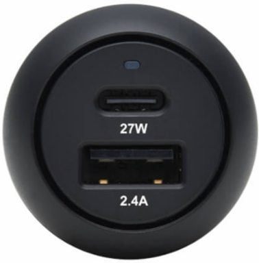 Car Charger, Dual-Port, 39W, USB-C (27W) PD 3.0, USB-A (12W), Black