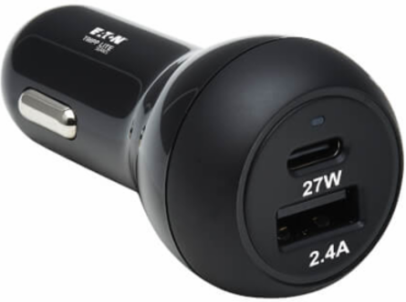 Car Charger, Dual-Port, 39W, USB-C (27W) PD 3.0, USB-A (12W), Black