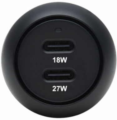 Car Charger, Dual-Port USB-C, 45W PD, USB-C (27W), USB-C (18W), Black