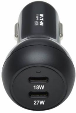 Car Charger, Dual-Port USB-C, 45W PD, USB-C (27W), USB-C (18W), Black