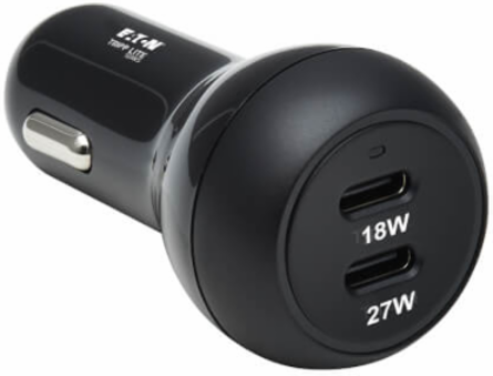 Car Charger, Dual-Port USB-C, 45W PD, USB-C (27W), USB-C (18W), Black