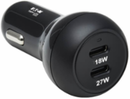 Car Charger, Dual-Port USB-C, 45W PD, USB-C (27W), USB-C (18W), Black