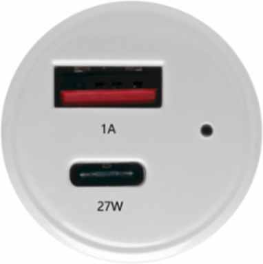 Dual-Port USB Car Charger - 27W USB Type C & 5W USB Type A, UL 2089