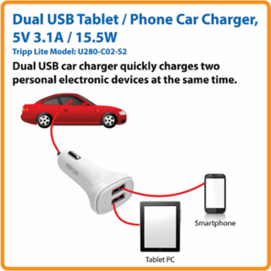 Dual-Port USB Car Charger, 5V 4.8A (24W), Compatible with Tablets & Phones