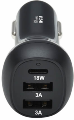 Car Charger, 3-Port, 36W Max - USB-C PD 3.0 Up to 18W, 2 USB-A QC 3.0 Up to 36W, Black
