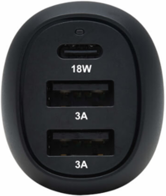 Car Charger, 3-Port, 36W Max - USB-C PD 3.0 Up to 18W, 2 USB-A QC 3.0 Up to 36W, Black