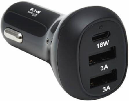 Car Charger, 3-Port, 36W Max - USB-C PD 3.0 Up to 18W, 2 USB-A QC 3.0 Up to 36W, Black