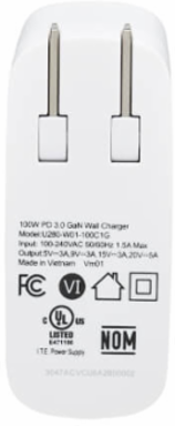 Wall Charger, Compact, 1-Port USB-C, GaN Technology, 100W PD 3.0, White